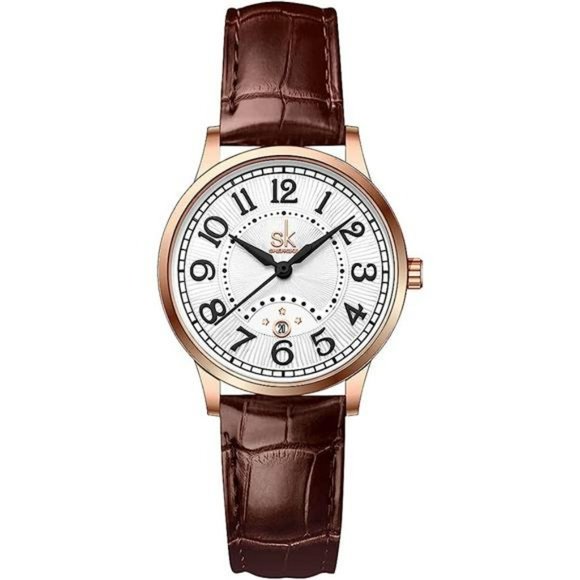 SK Women Watches with Stainless Steel Band and Genuine Leather, Calendar Watch main image 5